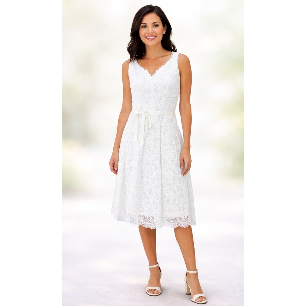 Talbots Womens Sz 4 White Lace Eyelet Dress NWT Sleeveless Easter Tie Waist